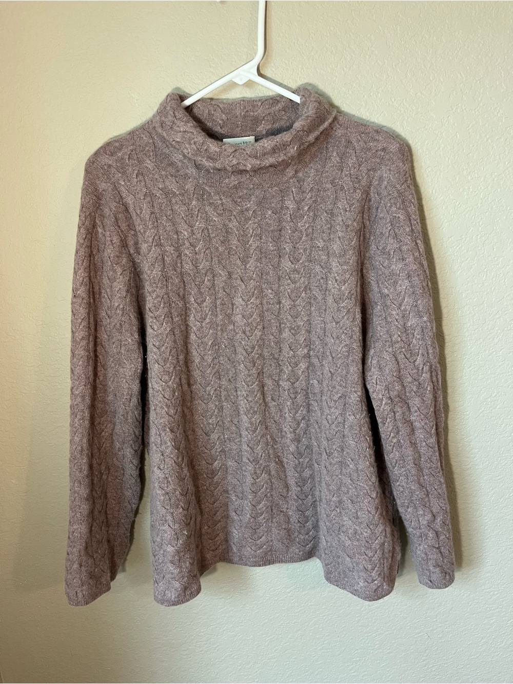 Garnet Hill Women’s XL 100% Cashmere Cable Knit Turtleneck Sweater Mauve Fall